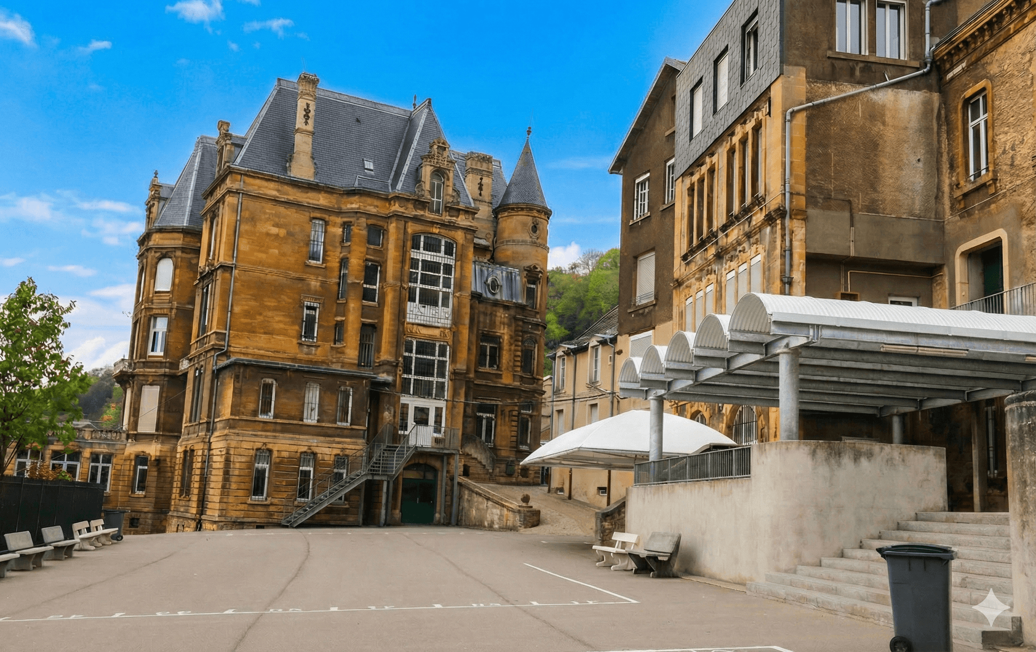 Vue de la cour du Collège Les Récollets à Longwy