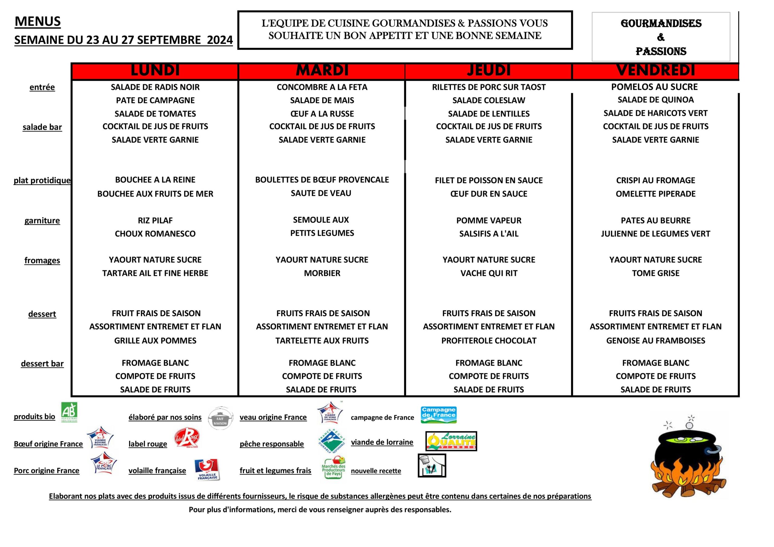 Menu semaine 39