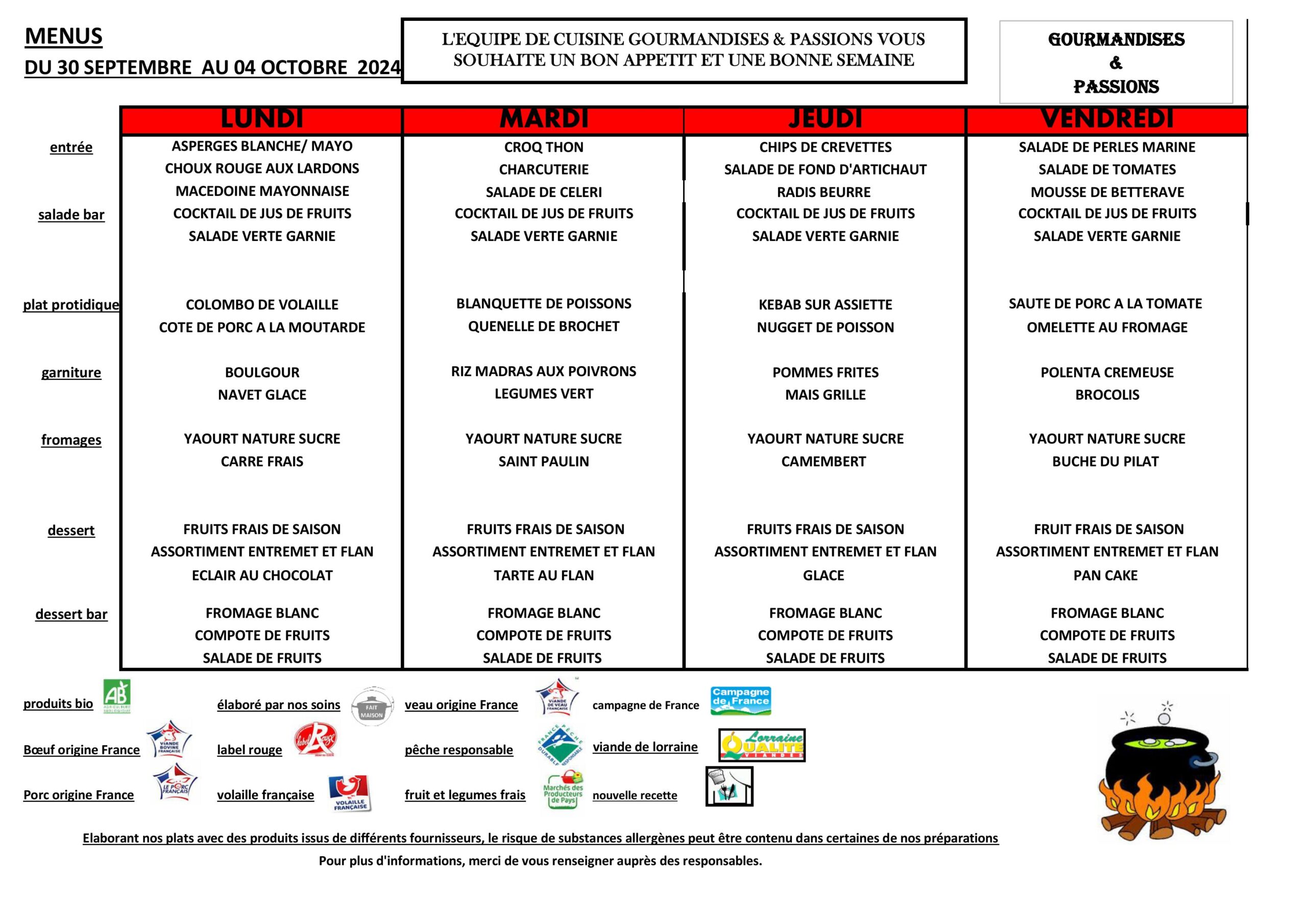 Menu semaine 40