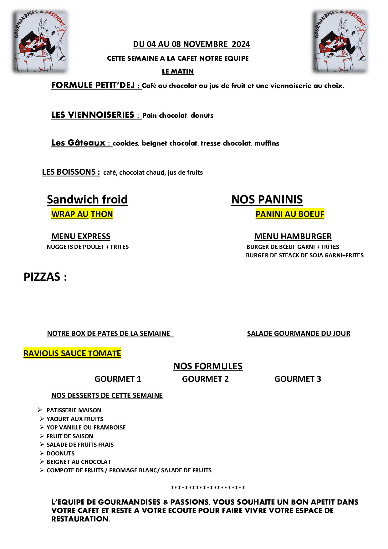 Menu semaine 45