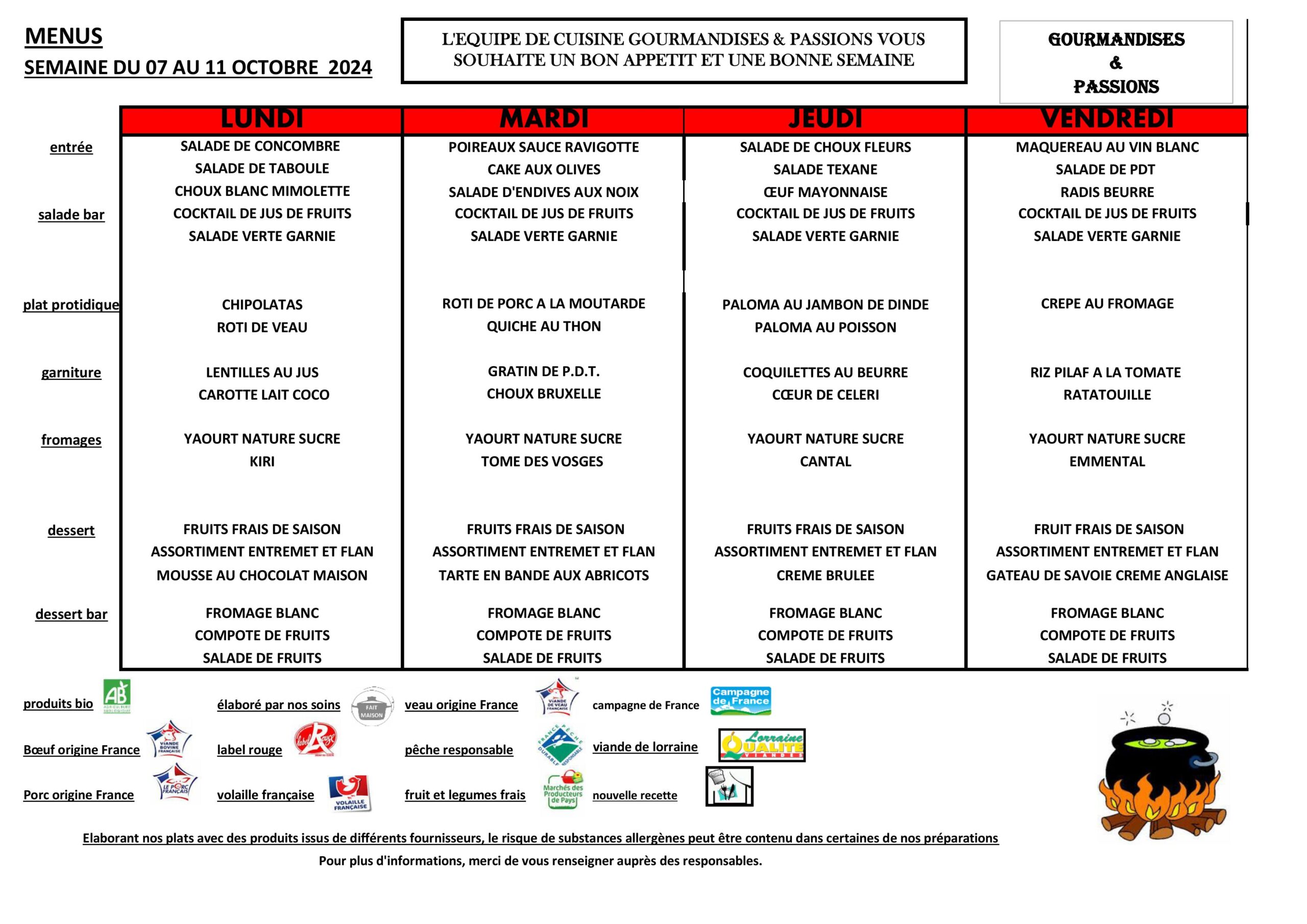 Menu semaine 41